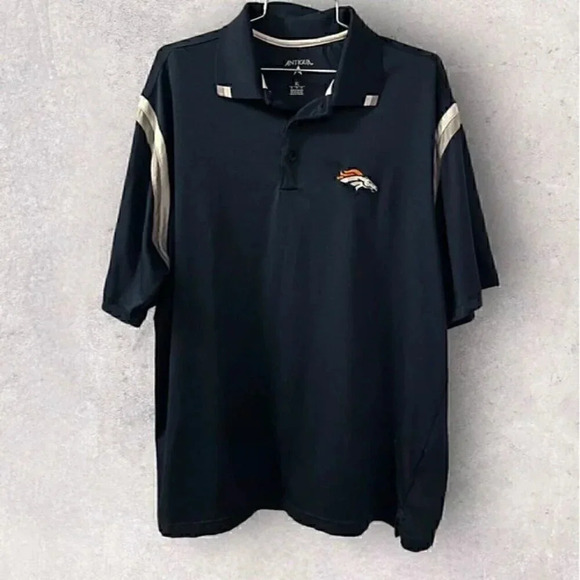 Antigua Denver Broncos Shirt Mens XL Blue NFL Football Team Logo Polyester Polo - Picture 1 of 10
